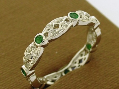 Anillo R133 Genuino Oro Blanco 9 quilates Esmeralda Natural y Diamante Eternidad Completa Talla N - Imagen 3 de 4