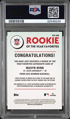 Masyn Winn #40/50 PSA 10 ? 2024 Bowman ROY Favorites AUTO 