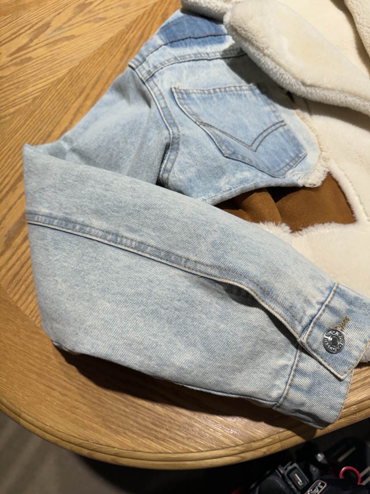 BIDA Denim Patchwork Jacket Large Vegan Sherpa Co… - image 15