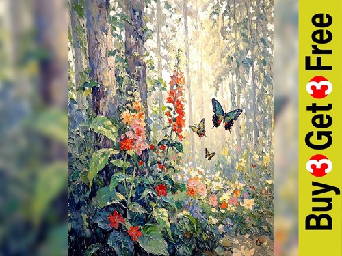 Butterfly Garden Scene 10"x8" Print on Matte Paper | Captivating Floral Painting