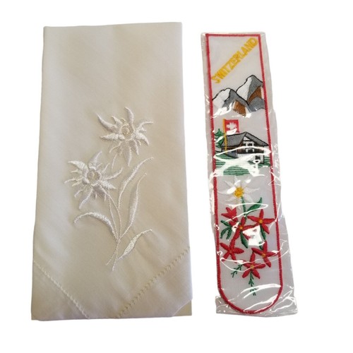 Switzerland Cloth Embroidered Bookmark & Handkerchief Vintage Gift Souvenir Alps - Picture 4 of 13