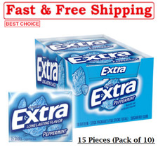 New Extra Gum Peppermint Chewing Gum, 15 Pieces Pack of 10 Great Price