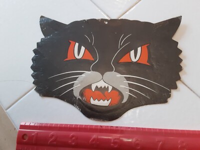 RARE Old Vintage Halloween Cardboard Black Cat Diecut Die Cut Out Beistle 1940's