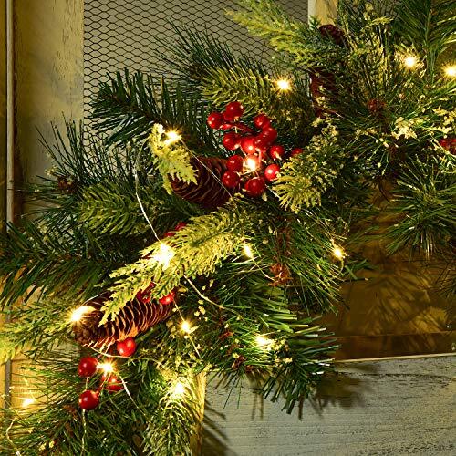 24inch Artificial Christmas Swag, Xmas Mail Box Swag with Wintry Whit&green - Picture 3 of 8