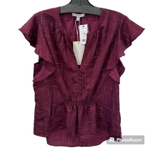 Top Joie Crisbell in crepe con maniche a volant taglia XS topanga blusa rosso marrone - Foto 2 di 10