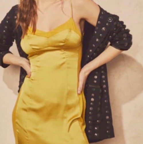 Free People City Cool Midi Slip Dress / Chartreuse Gold Satin Size Small NWT - 第 3/15 張圖片