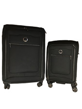 2 PIECE BLACK Delsey Paris Soft Sided Spinner Carryon Checked Bag 