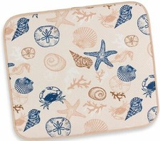 Kitchen Microfiber Dish Drying Mat 16"x18" SEALIFE, SEASHELLS, beige by S T