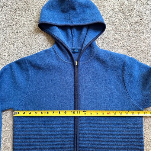 Karen Scott Sweatshirt Womens Small 100% Wool Full Zip Hoodie Blue Pockets - Picture 7 of 11