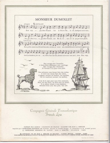 SS FRANCE FRENCH LINE CRUISE SHIP LUNCH MENU 1971 JULY 27 JEAN A MERCIER - Picture 3 of 7