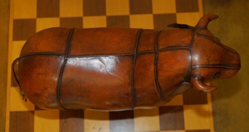 MEDIUM NEW OLD STOCK LIBERTY STYLE OMERSA BROWN BULL COW LEATHER FOOTSTOOL - Picture 6 of 17