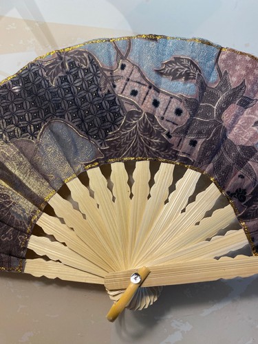 Fan Hand Bamboo Cloth Lavender Handmade Indonesia New Avenico Summer Fashion 154 - Picture 3 of 23