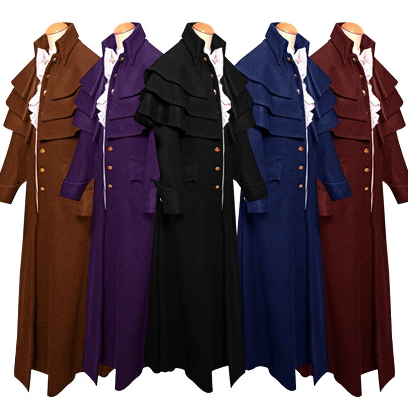 Costum Men's Jackets Medieval Victorian Style Cloak Frock Coat Long Trench Cape - Image 4 of 4