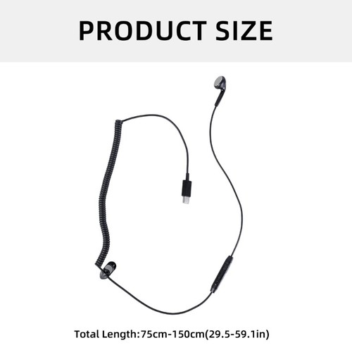 USB Type C Spring Single Side Earphones with Call and Volumes Adjustments for PC - Picture 8 of 8