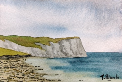 AQUARELLE ORIGINALE - Sur la côte normande.