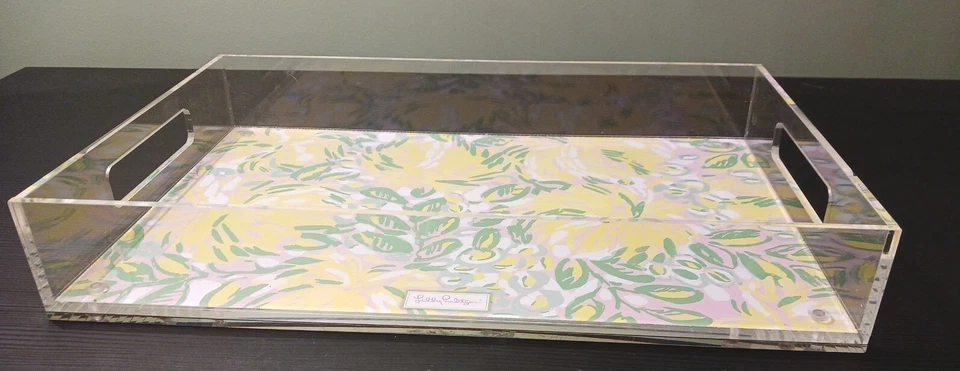Lilly Pulitzer Large Acrylic Lucite Serving Tray Yellow, Green and Pink RARE - Image 4 of 4