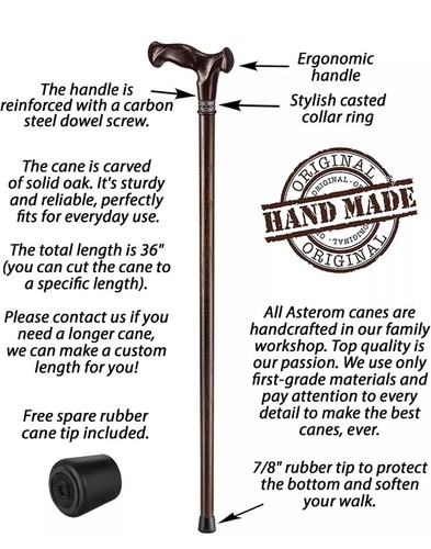 39” Wooden Walking Cane Stick Handmade Stylish Canes Vesper - Caramel - Picture 5 of 10