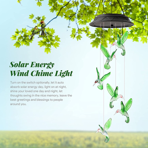 Solar Hummingbird Wind Chimes Outdoor,Hanging Wind Chime Decorative Lights for G - Picture 6 of 7