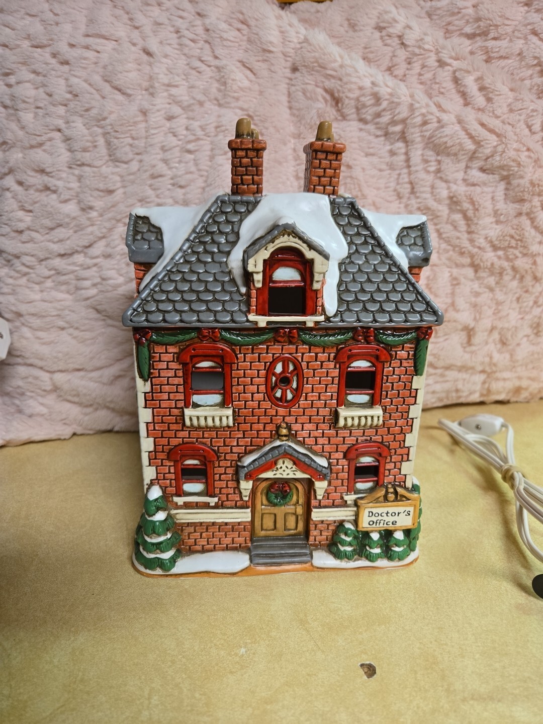 SIGNED Lefton 1992 Hand Painted Colonial Village Dr Doctor's Office Christmas
