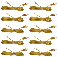 Gold Lamp Cord, 8 Foot Long Replacement Repair Part, 18/2 SPT-1 Wire - 10 Pack