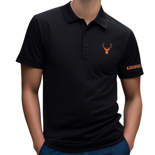 Mens Game Stag Logo Printed Short Sleeve Polo Shirt - Hunting Camping Top - Picture 6 of 9