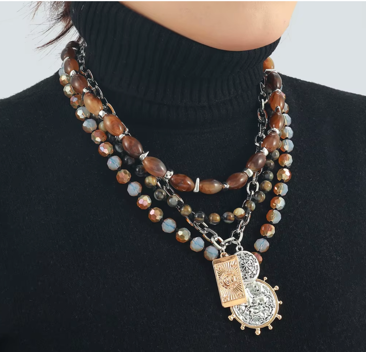 TRENDING BEAD LAYERED STATEMENT WOMEN NECKLACE CHOKER ZARA STYLE