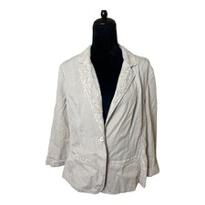 Chico s Striped Lace Detailed Single Button Blazer Jacket Size 2/ Medium
