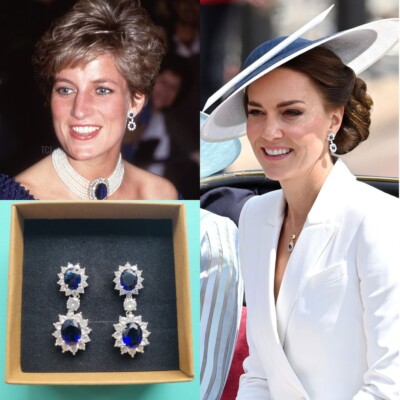 Von Catherine & Diana Prinzessin von Wales inspirierte königsblaue Blume Ohrhänger