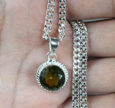 Natural Olive Green Peridot 6.35 Ct Round Gemstone Certified Engagement Pendant