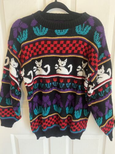 Vintage Cats Kittens Flowers Arielle Knit Acrylic 