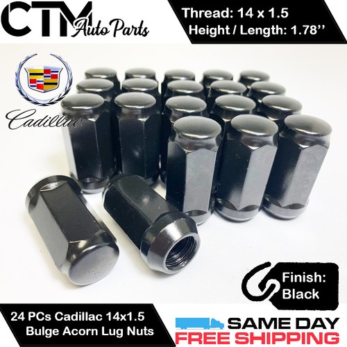 24PC CADILLAC BLACK 14X1.5 WHEEL LUG NUTS CONICAL SEAT BULGE ACORN FOR CADILLAC - Picture 4 of 5