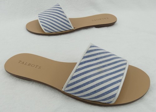 Talbots Women’s Hannah Blue Seersucker Piped Slides Sandals Casual Coastal Sz 8 - Picture 5 of 8