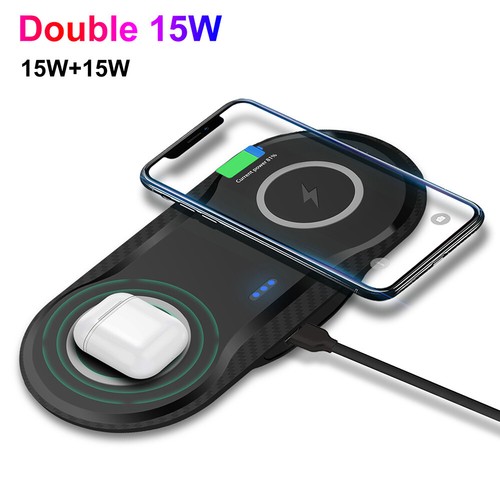 30W Fast Wireless Charger Dual Charging Mat Pad For iPhone 13 Pro Samsung S20 - Picture 2 of 11