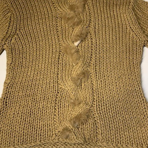 Kenji Handknit Sweater Women's Medium Brown Tan Fur Trim Wool Nordic Y2K - Picture 3 of 8