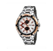 x Orologio Polso Curren 8023 Uomo Analogico Quarzo   Silver Bianc Dorato lac