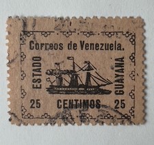 1903 VENEZUELA LOCAL STATE OF GUYANA 25C STAMP CANCELED, POSSIBLE FORGERY