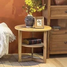 Round End Table, 2 Tier Circle Sofa Side Table w/Storage, Round Rustic Natura