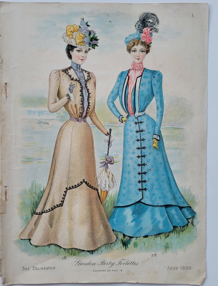 1899 women's dress umbrella Edwardian color fashion plate print ad 1899 women's dress umbrella Edwardian color fashion plate print ad