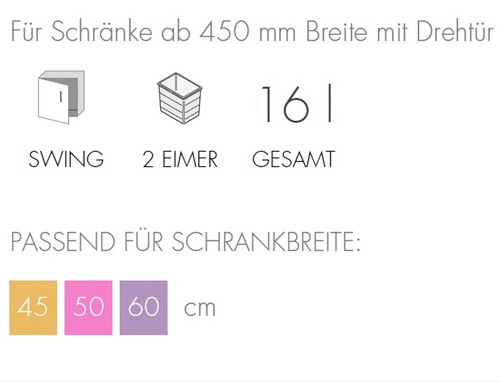 Hailo Mülleimer Küche Einbau ab 45cm Schrank 2-fach Mülltrennung Abfall *516179 - Bild 4 von 4