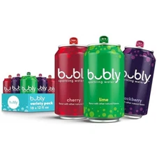 bubly Lime, Cherry, Blackberry 3 Flavor Variety Pack 12 Fl Oz  (Pack of 18)