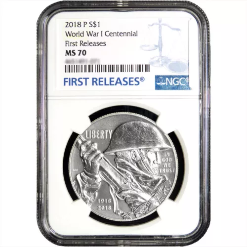 2018-P UNC $1 World War I Centennial Silver Dollar NGC MS70 Blue FR Label