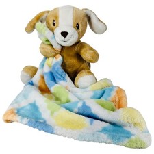 Little Miracles Lovey Security Blanket With Plush Brown White Puppy Dog 12  x12  