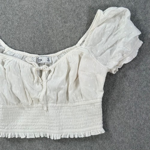 Top corto Hollister Y2K Babydoll talla pequeña blanco punto suizo gasa lechera - Imagen 4 de 8