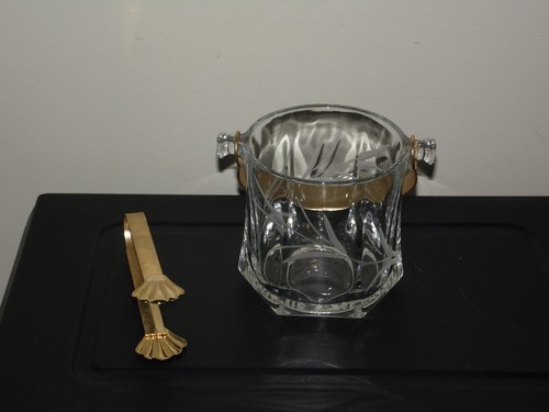 Secchio ghiaccio vetro inciso cristallo Metà secolo Arte Murano vintage metà secolo + pinze stoviglie - Foto 10 di 13
