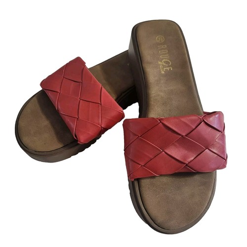 ROUGE HELIUM Gr. 7,5 TRUE RED DAMEN PLATEAU GEWEBTE PANTOLETTEN SANDALEN OFFENE ZEHENPARTIE - Bild 8 von 19