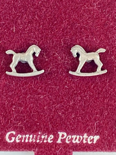 VTG Rocking Horse Earrings Equestrian Lovers Estate Jewelry Silver Tone Pewter - Picture 2 of 9