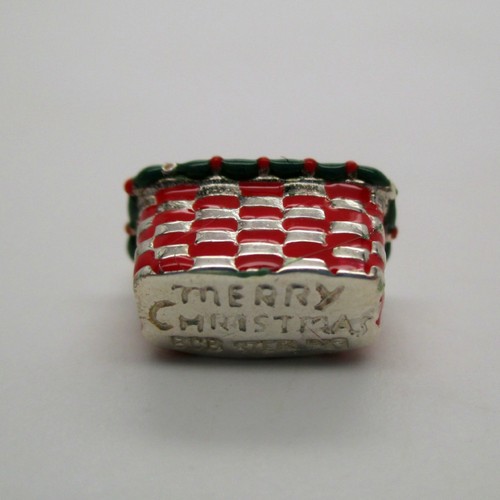 Sterling Silver CHRISTMAS BASKET Charm for Bracelet PENDANT Hand-enameled CUTE! - Picture 5 of 6