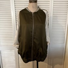 Forever 21 Contemporary Jacket Baseball. Army Green White Large thin silky