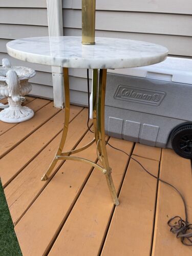 Vintage Floor Pole Table Lamp Marble From Italy Table Brass - Picture 2 of 14
