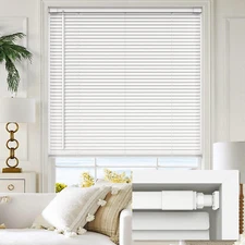 Lazblinds Cordless 1" Vinyl Mini Blinds, 27"W x 36"H, White, No Tools Needed